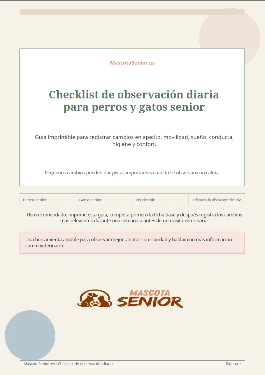 Vista previa de la checklist imprimible para mascotas senior