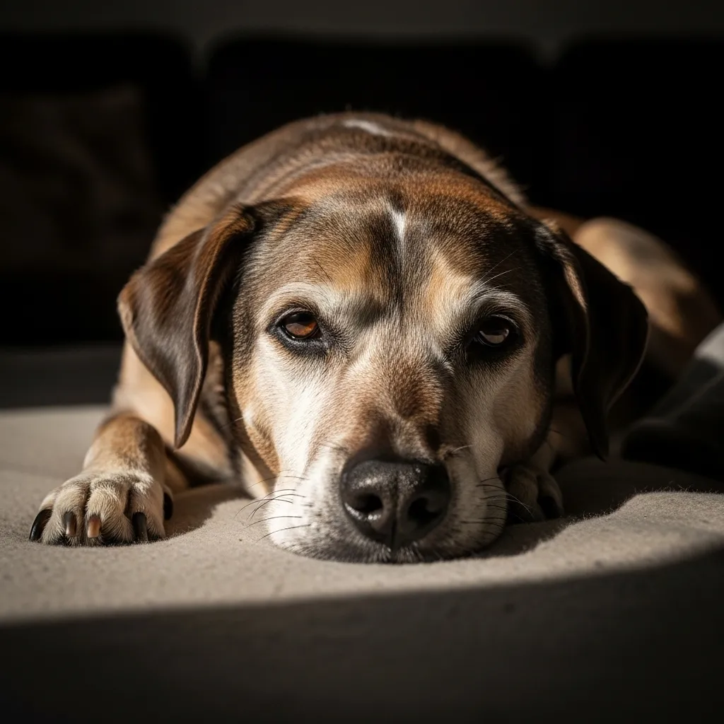 Perro senior en una escena tranquila como apoyo visual para sueño y rutina